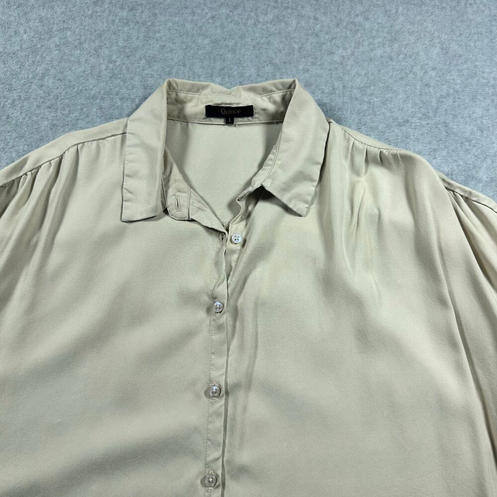 Quince Tencel Vintage Wash Camp Top Women Large Tan Ruffle Sleeve Casual - Picture 5 of 6